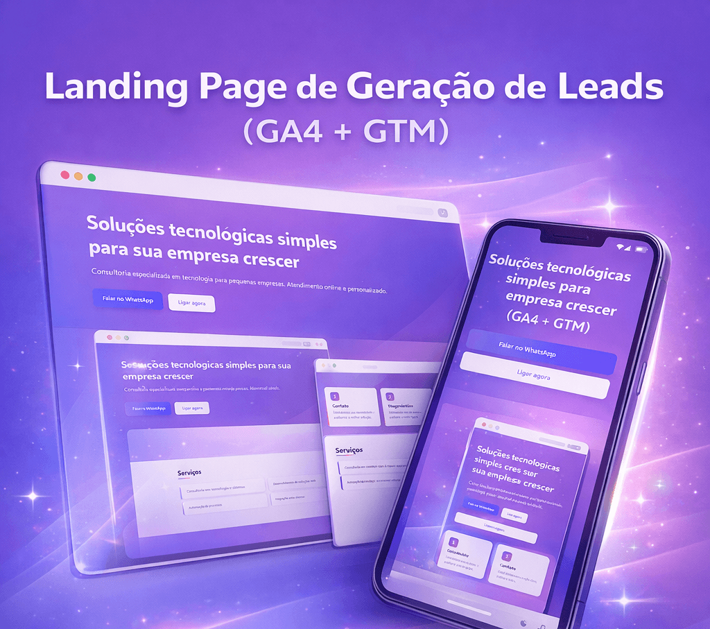 Página de geração de leads exibida em computador e celular